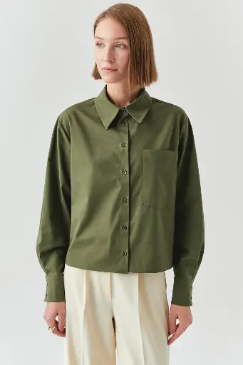 Çıt Çıt Detaylı Haki Gömlek