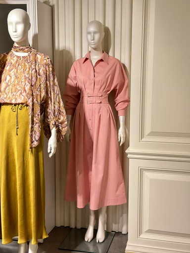 Pembe Kemer Detaylı Poplin Elbise