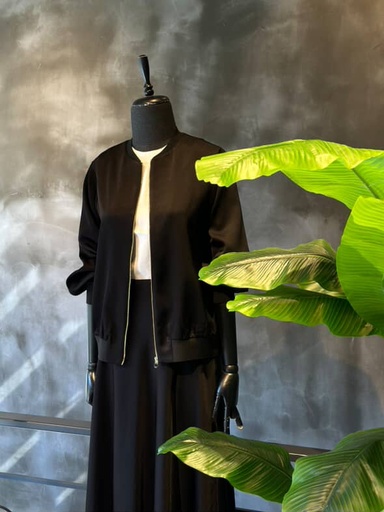 Siyah Saten Bomber Ceket